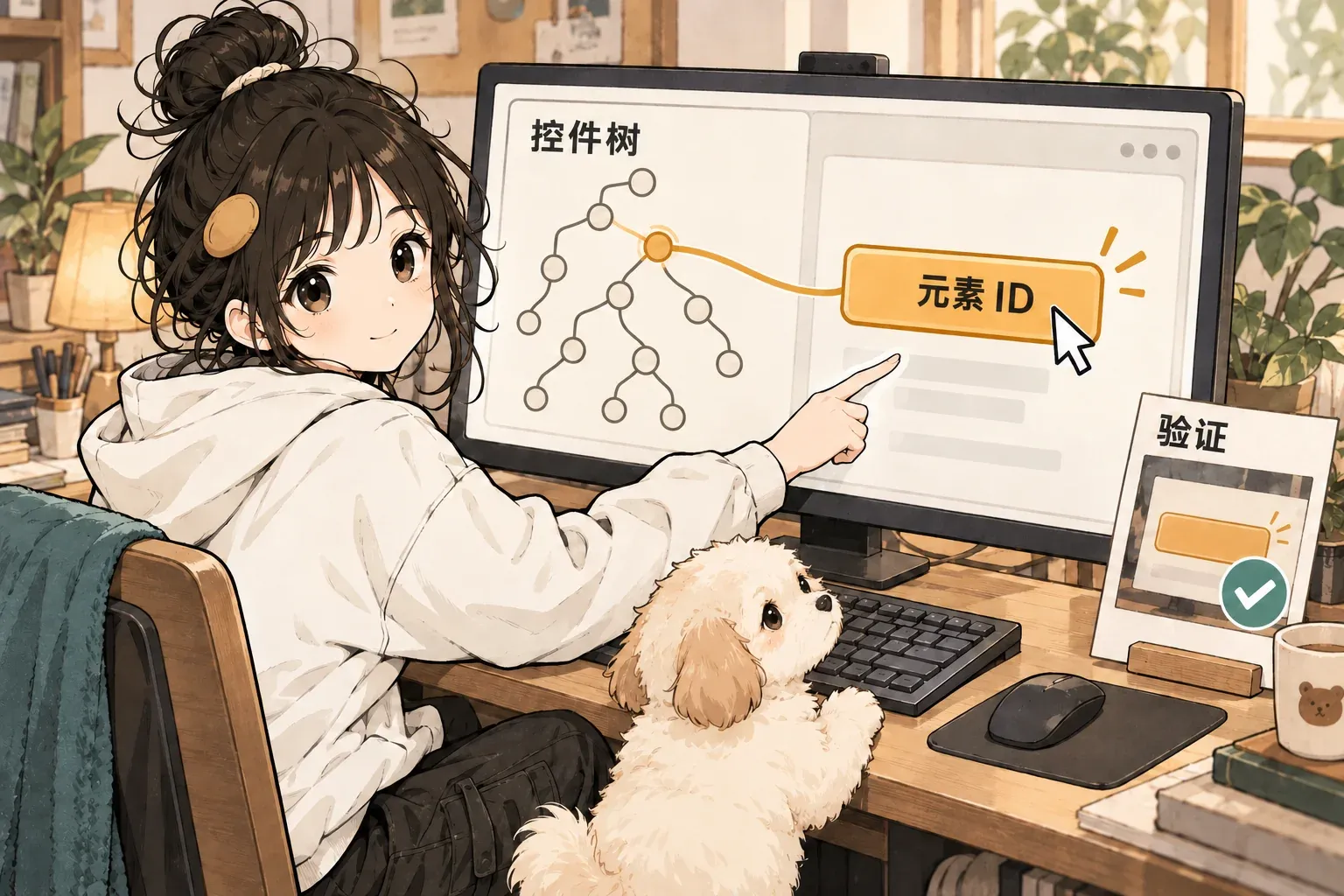 从控件树找到元素 ID，操作后再验证界面结果