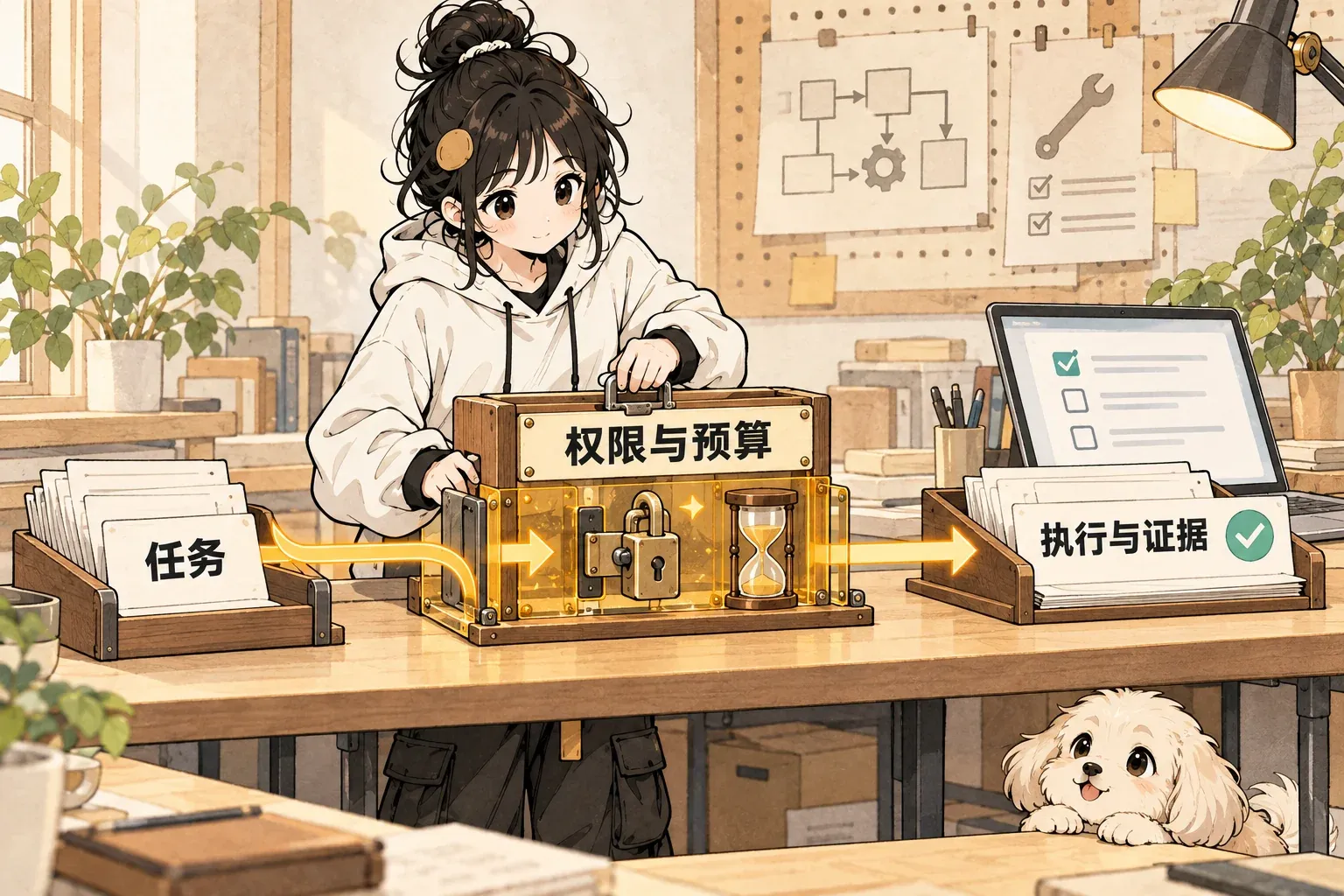 任务通过权限与预算检查后，进入工具执行和证据验收