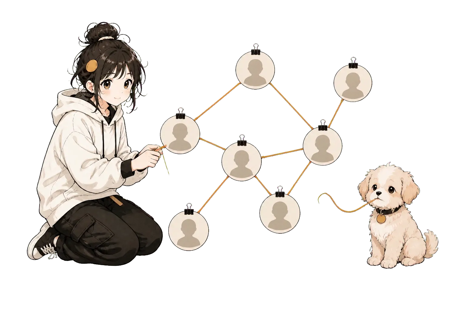 Lora 与 Mochi 用纸片和线连接友链星图